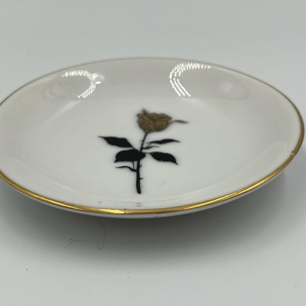 Vintage Lefton Butter Pat Dish Gold Rose Trim Nostalgic Collectible Hand Painted - Picture 8 of 10